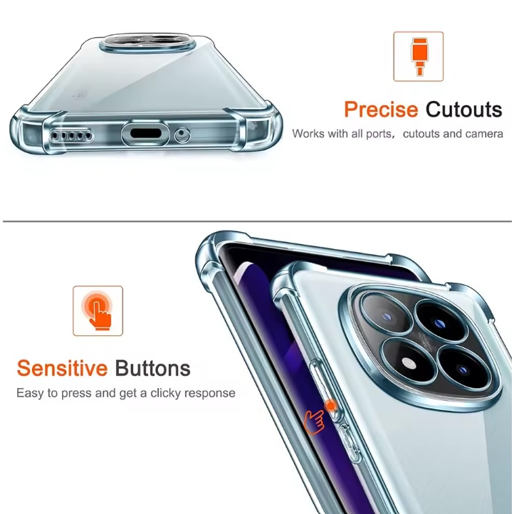 Husa protectie Mat-Tech compatibila cu Xiaomi Redmi Note 14 Pro 5G/ Note 14 Pro Plus 5G, Protectie Camera, Colturi anti-soc, Decupaje Precise, Rezistenta la impact, Transparenta