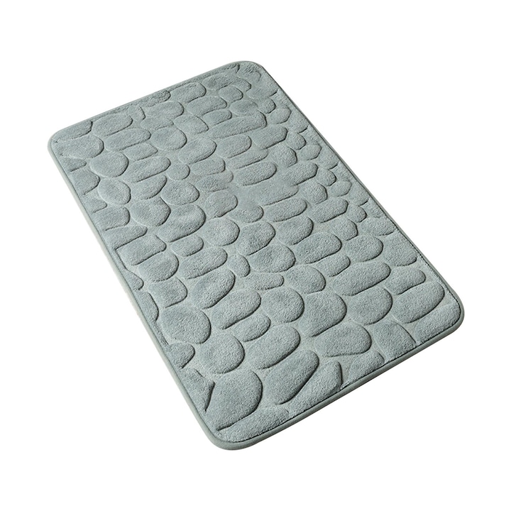 Set 2 covorase 3-D antiderapante pentru baie si toaleta, 60x40 si 40x40– model cu textura de pietre marine, gri