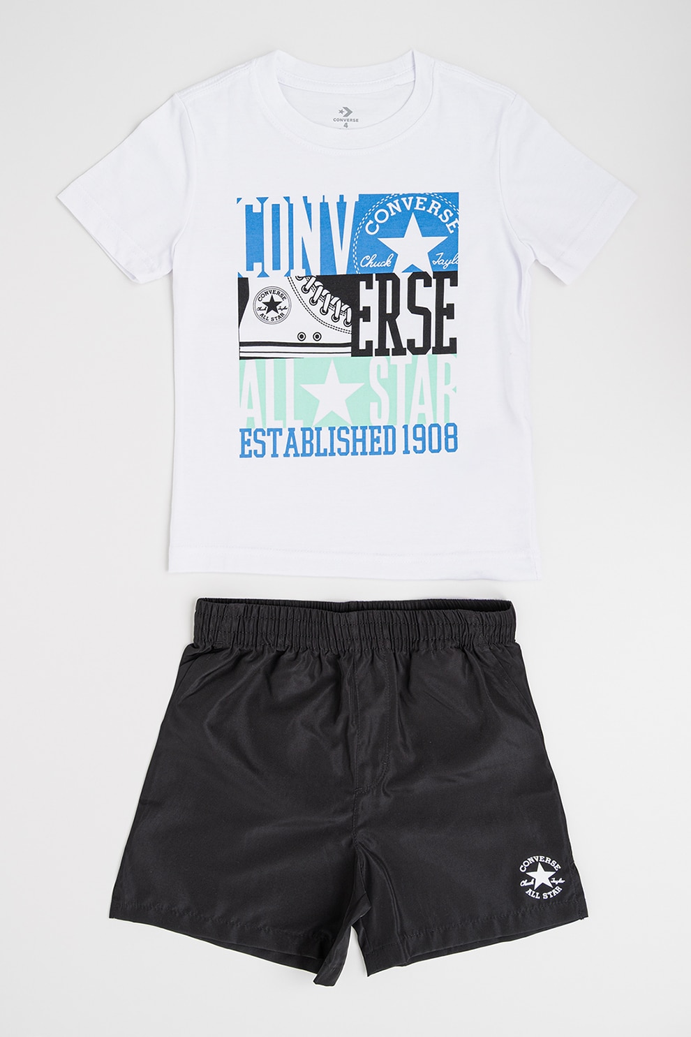 Converse, Set de imbracaminte cu imprimeu logo - 2 piese, Alb, Negru, 128 CM