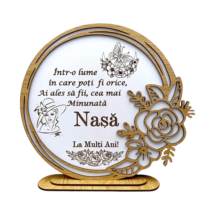 Decoratiune tablou cu rama trandafir, cadou personalizat cu mesaj standard pentru Nasa Minunata dimensiune 22cm, alb