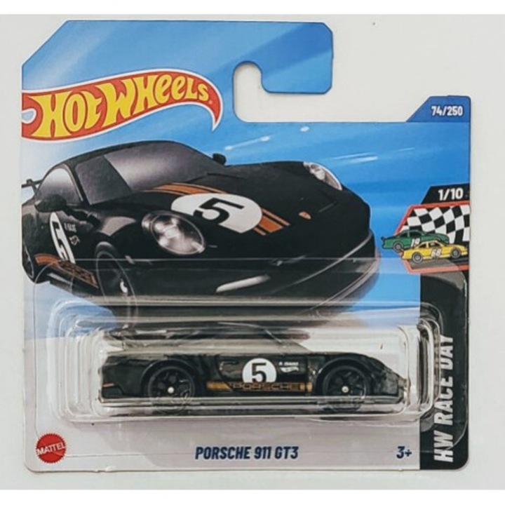 Кола Hot Wheels Porsche 911 GT3, 1:64, черен, модел 2025