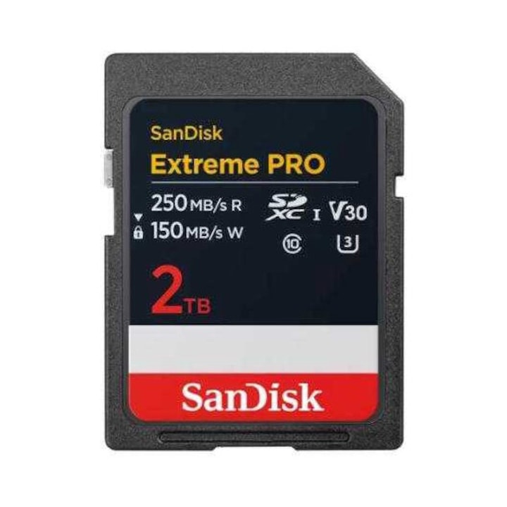 Карта памет SANDISK Extreme PRO SDHC, 2TB, UHS-1, Class 10, U3, QuickFlow, Скорост на четене до 250 MB/s