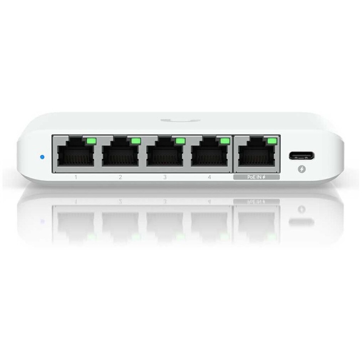 Switch cu management Flex Mini 2.5G, Ubiquiti, Policarbonat, Alimentare PoE / USB-C, 117,1 x 90 x 21,2 mm, Alb