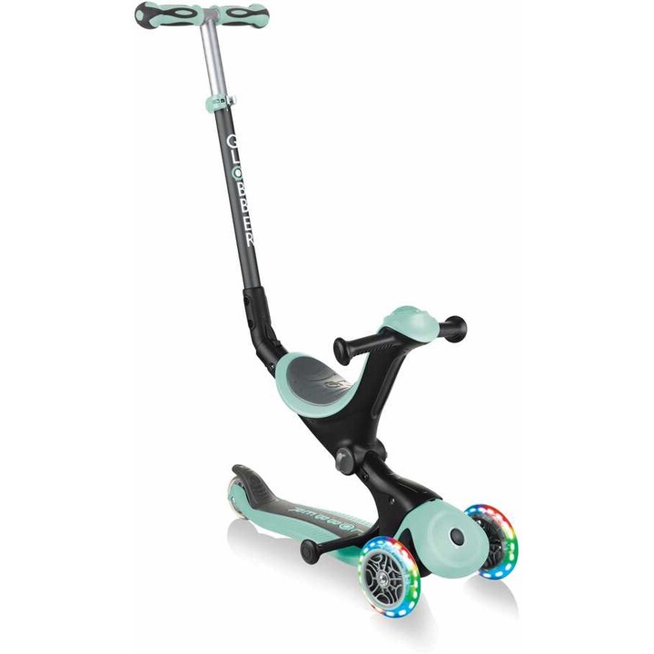 Тротинетка Globber Go Up Deluxe Lights, 3 колела, със система за сгъване, цвят мат, за деца 70-130 см
