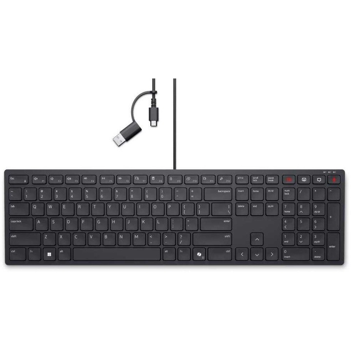 Клавиатура Dell KB525C, USB-C, USB, черна, съвместима с Windows и MacOS