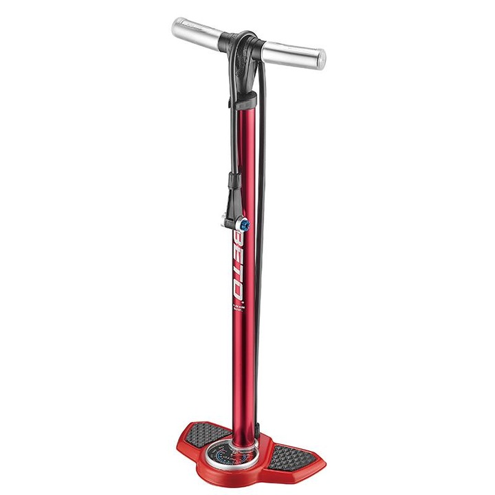 Велосипедна помпа Beto, модел Alu Pro CMP-138AGC-H1, манометър, 90 мм, 690x34 мм, червена