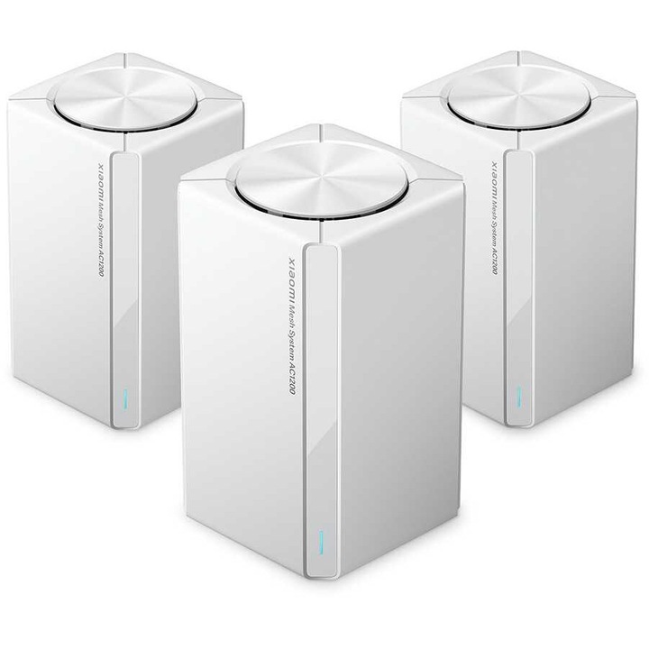 Router wireless Xiaomi Mesh System AC1200, set 3 piese, 1200 Mbps, alb