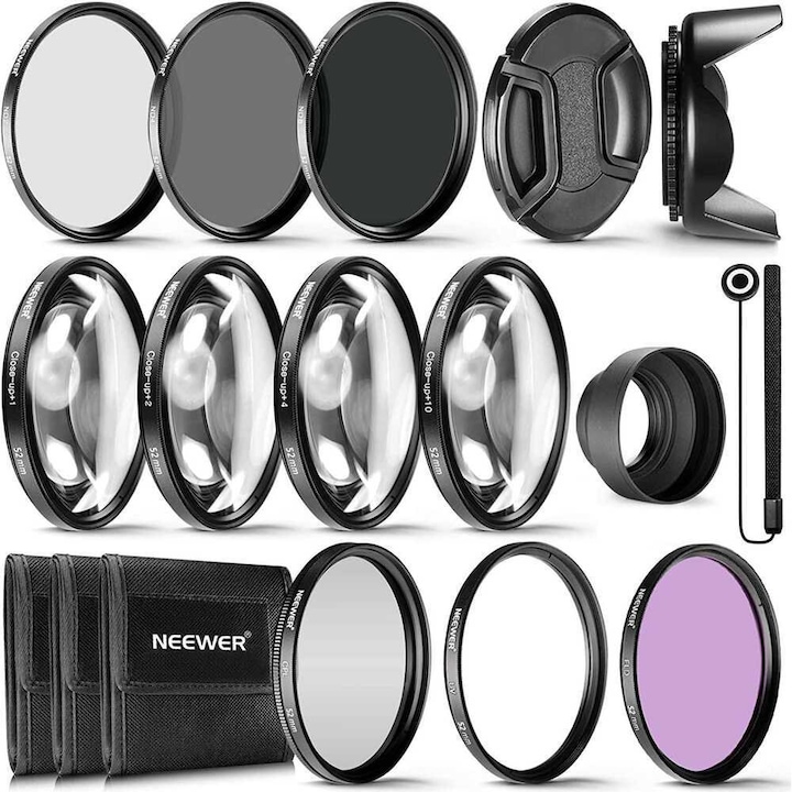 Neewer 52 mm-es objektívszűrő komplett készlet, UV, CPL, FLD, makró, ND2/ND4/ND8