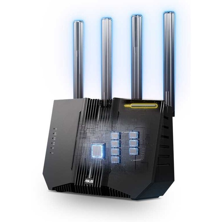 ASUS RT-BE92U vezetéknélküli router 10 Gigabit Ethernet Háromsávos (2,4 GHz / 5 GHz / 6 GHz) Fekete (90IG0950-MO9A0V)