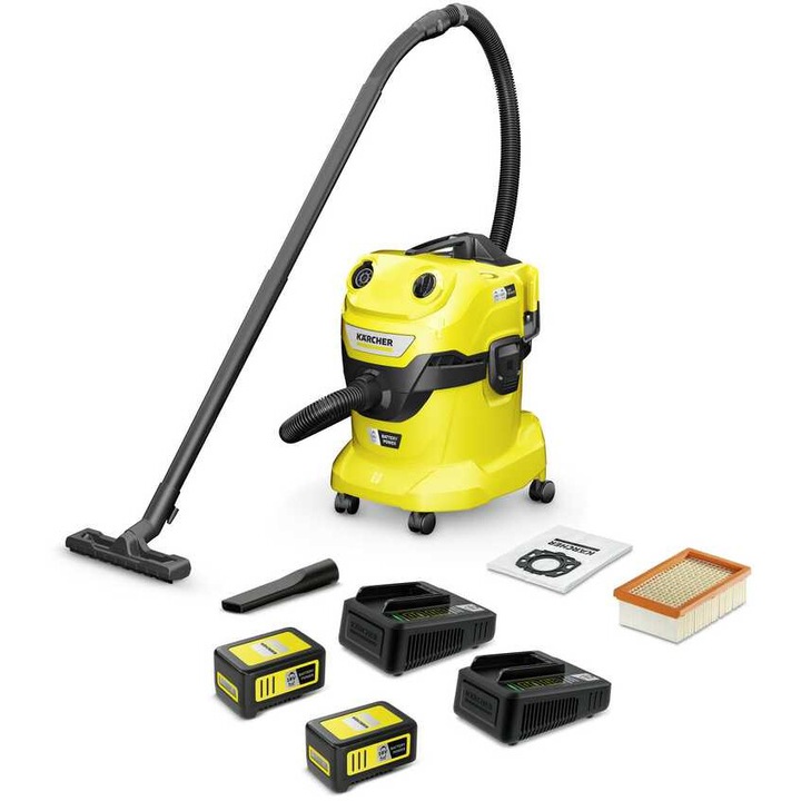 Aspirator Karcher WD 4-18 Dual Baterie Set, 36V, 20L, galben, 385x411x526mm