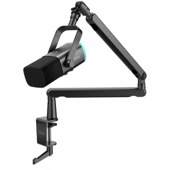 Microfon XLR/USB Fifine AmpliGame TAM8, dinamic, cu RGB, negru, pentru gaming si podcasting