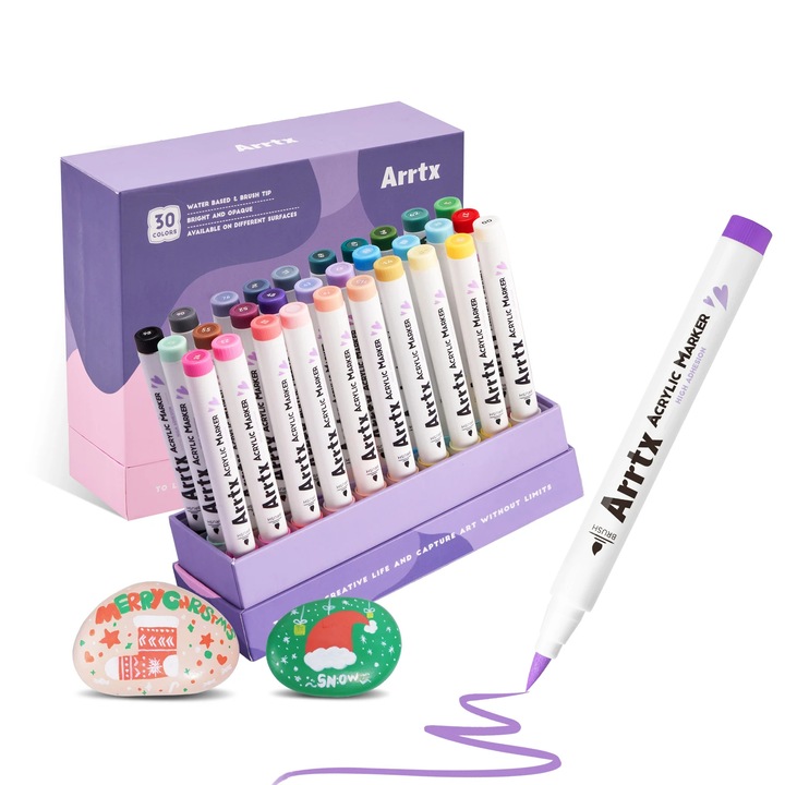 30 darabos akrilfesték marker készlet, Arrtx, vízbázisú, 3,8 mm-es hegy, többszínű