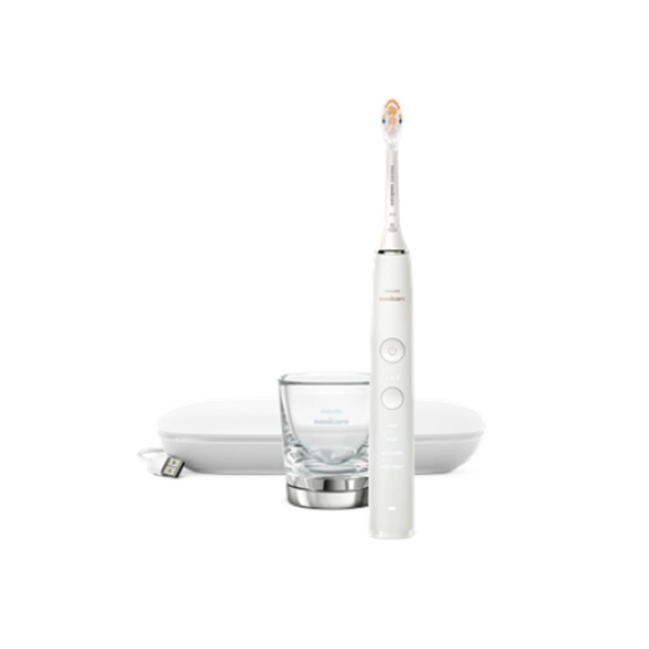 Periuta de dinti electrica Philips Sonicare DiamondClean 9000, 4 moduri de periere, alb, cu suport