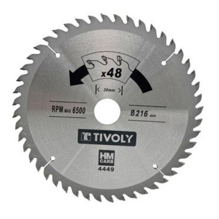 Disc de taiere, Tivoly, 250x30x2.85mm, 48 dinti, pentru lemn