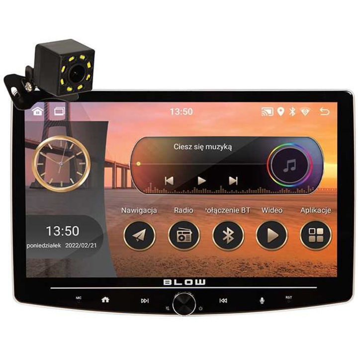 Dispozitiv auto, Blow 1-DIN Android 13, ecran tactil 10", Bluetooth, GPS, camera de marsarier