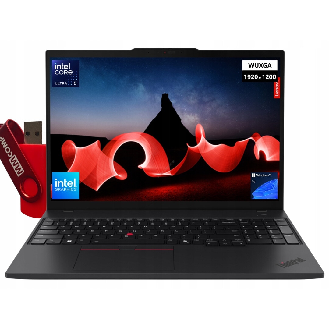 Laptop Lenovo ThinkPad T16 G3, Intel Core Ultra 5, 32GB RAM, 1TB SSD, 16" WUXGA, Negru, Set cu Pendrive 4GB
