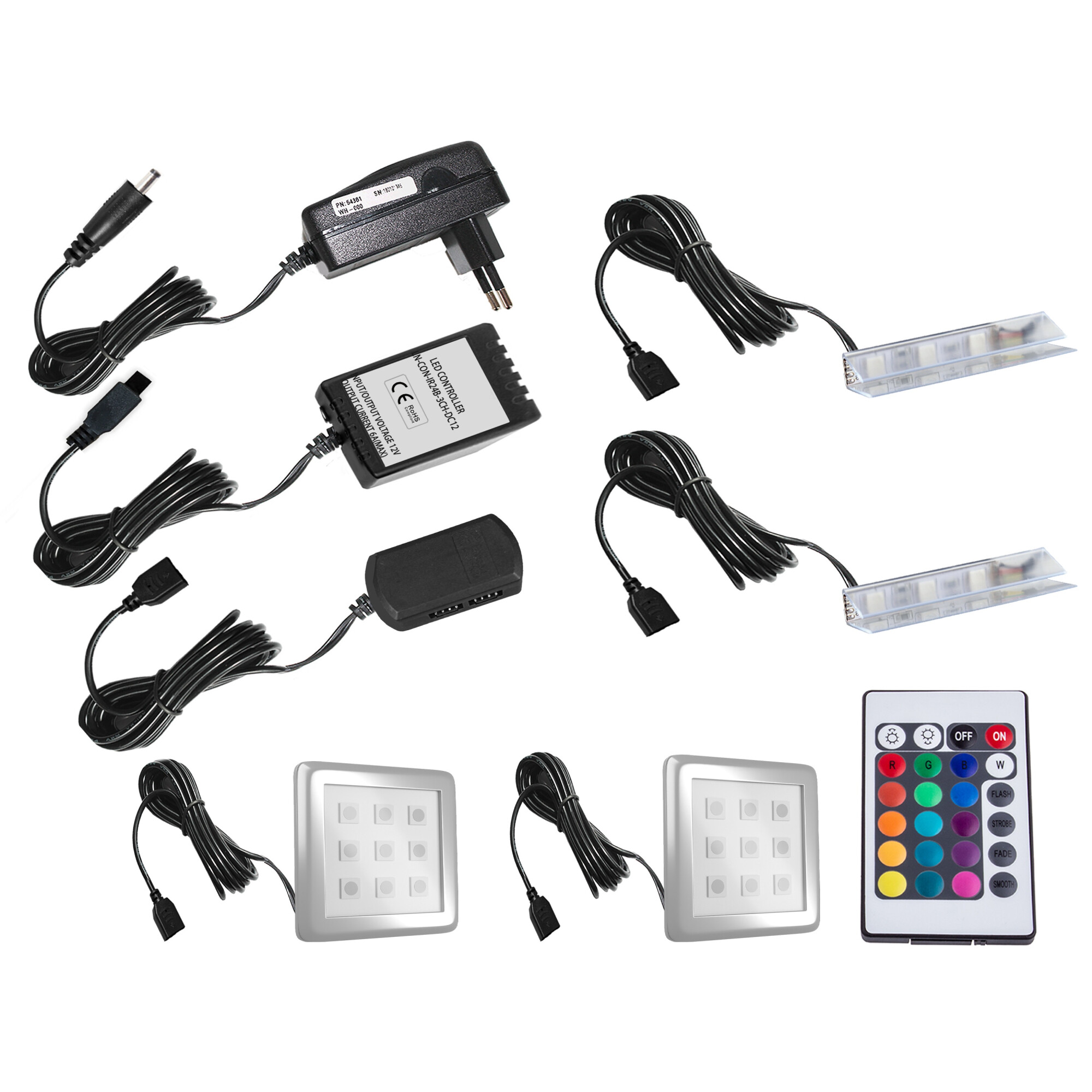 Set plafoniera LED, B BELINI GROUP, 4 panouri, control RGB, multicolor, 3m x 5cm x 10mm