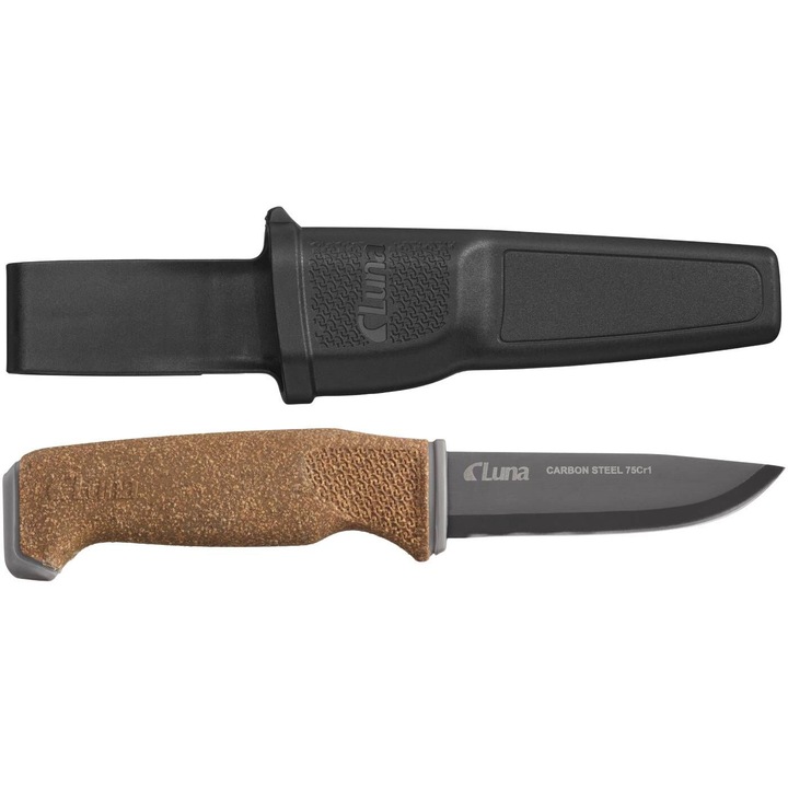 Cutit de drumetie Luna Heavy-duty CS, cu teaca, maner din pluta, maro