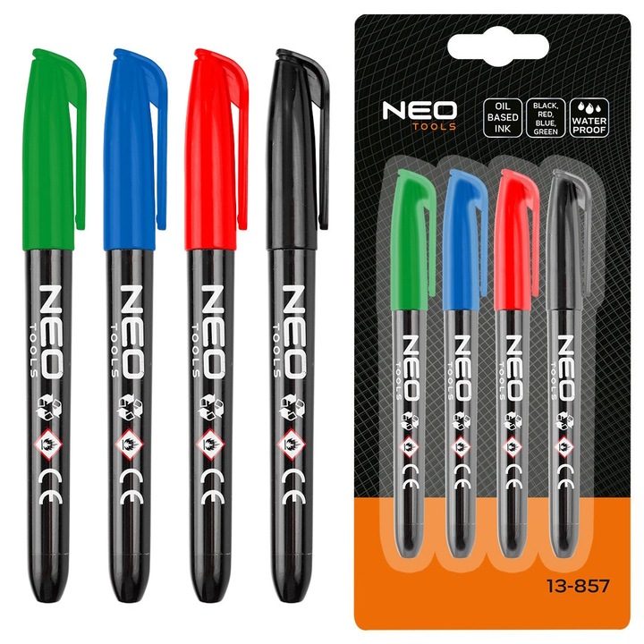 Jelölőkészlet, NEO TOOLS, 4 színű, 4 mm, permanens, vízálló