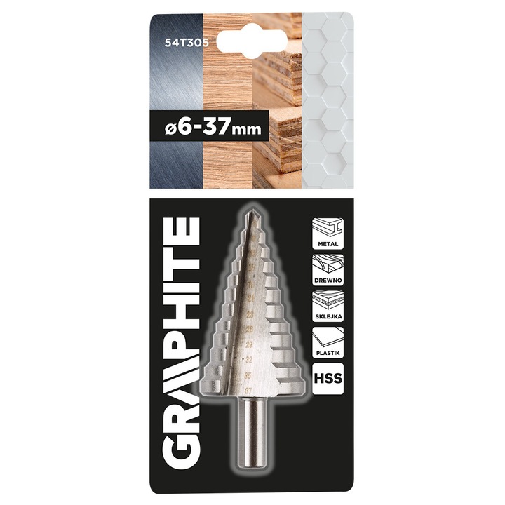 Lépcsős fúró, HSS, 6-37mm