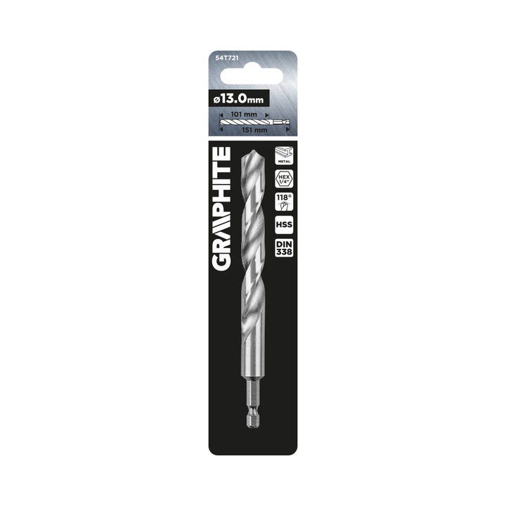 Fémfúró hatszögletű 13mm grafit, 151x101mm, a DIN 338 szerint