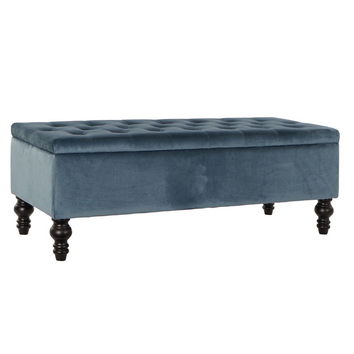Taburet, DKD Home Decor, lemn, 115 x 44 x 43 cm, albastru/negru