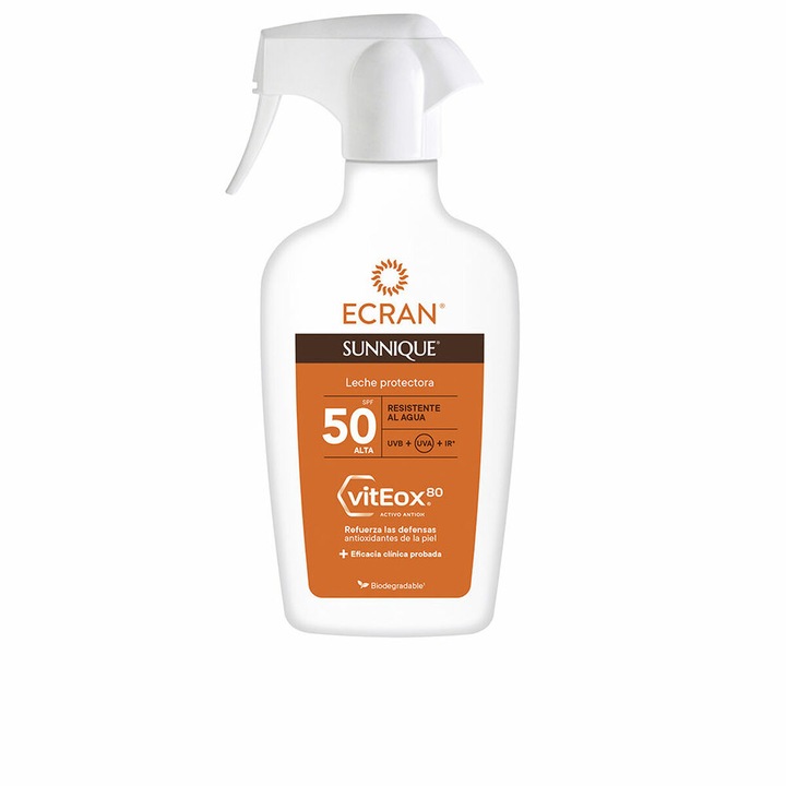 Spray solar Ecran Sunnique SPF 50, 270 ml, pentru barbati si femei, lapte, protectie ridicata
