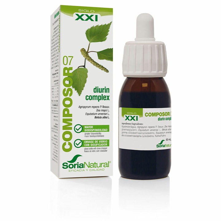 Supliment alimentar Soria Natural Composor 07 Diurin Complex, 50 ml, ajuta la prevenirea infectiilor urinare, diuretic