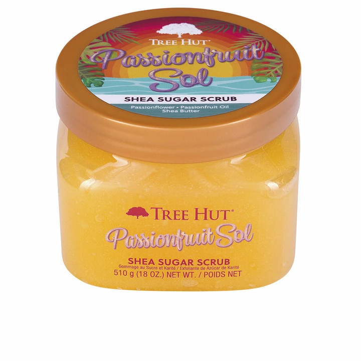 Scrub pentru corp, Tree Hut, Apolepise Somatos Passionfruit, 510 g, fara parabeni, fara alcool