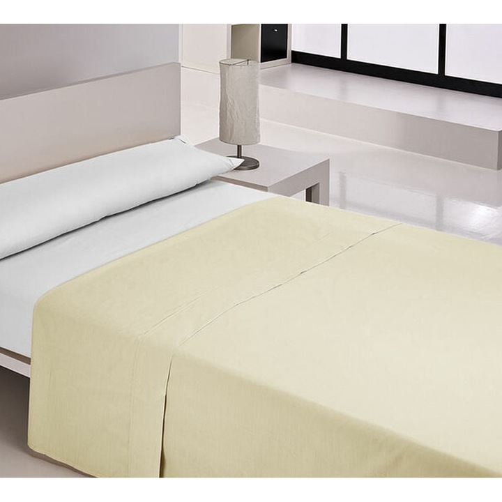 Cearsaf pat, Happy Home, galben, 200x270cm, 50% bumbac