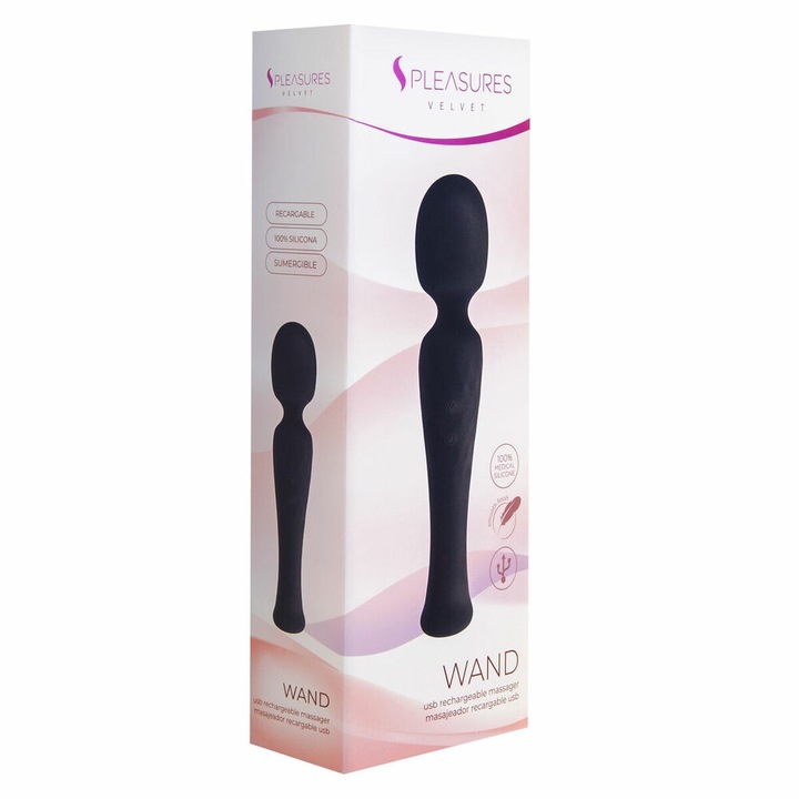 Vibrator S Pleasures, Masaj Wand, 10 moduri, silicon, negru