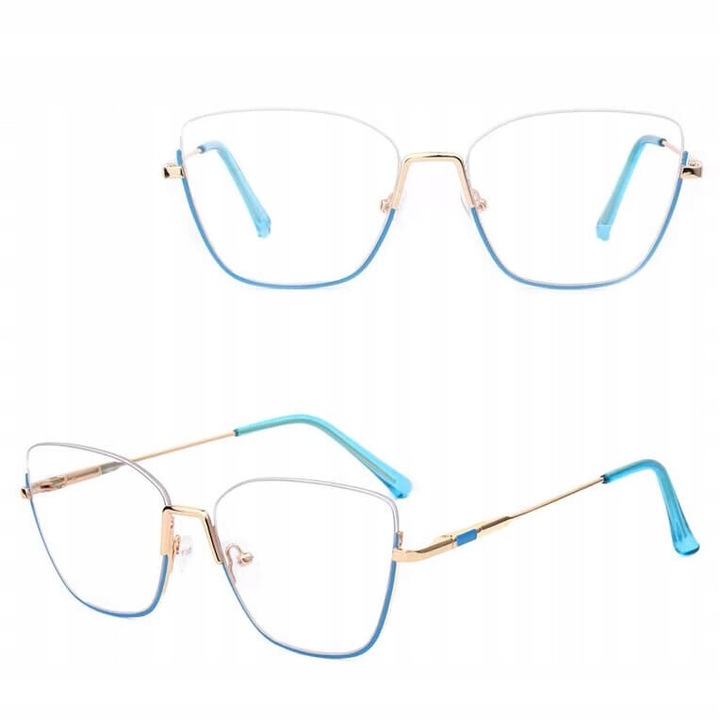 Rame ochelari dama, Stylion, Inox, Filtru Blue Light, 53 x 22 x 142 mm, Albastru / Auriu