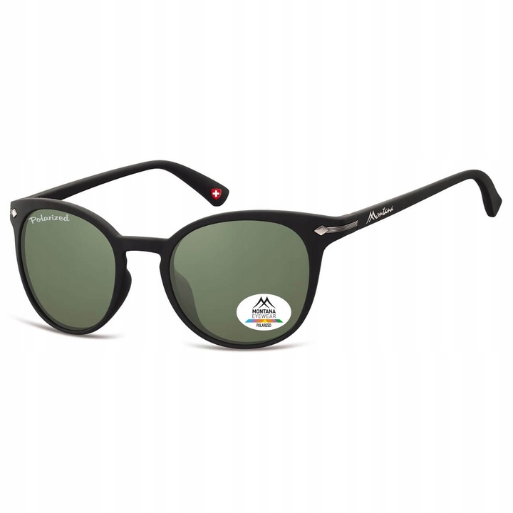 Дамски слънчеви очила Montana, котешко око, поляризирани, черни, 54x23mm, комплект с калъф и кърпичка