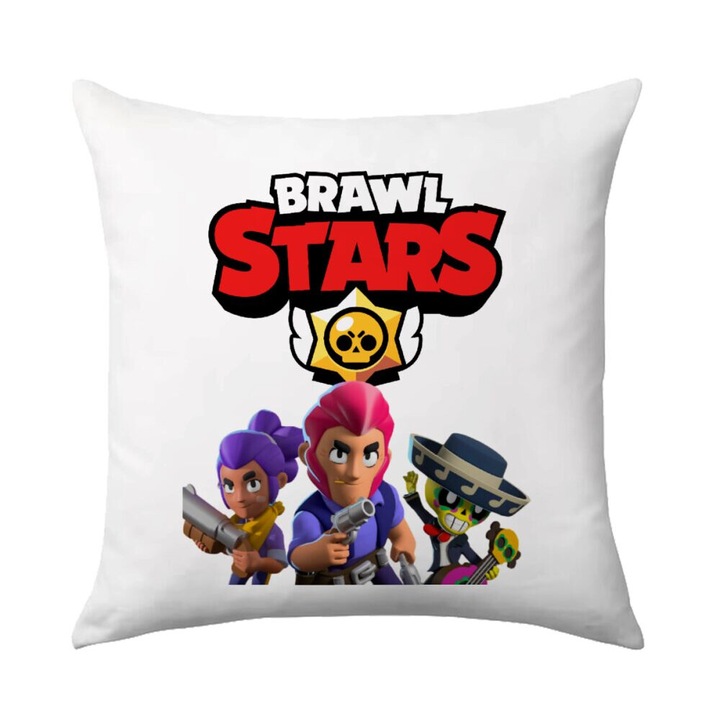 Perna decorativa Brawl Stars, 40x40cm, design pe o parte, umplutura inclusa, multicolor