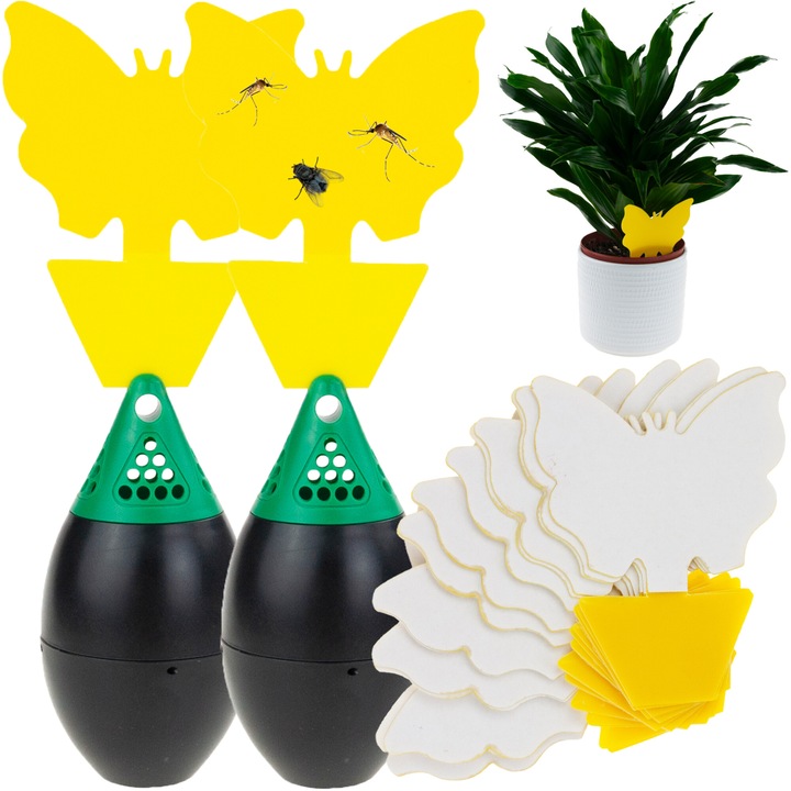 Capcana pentru insecte Martom, set 2 bucati, pentru muste, tantari, culoare galbena, dimensiuni 13x13x8cm