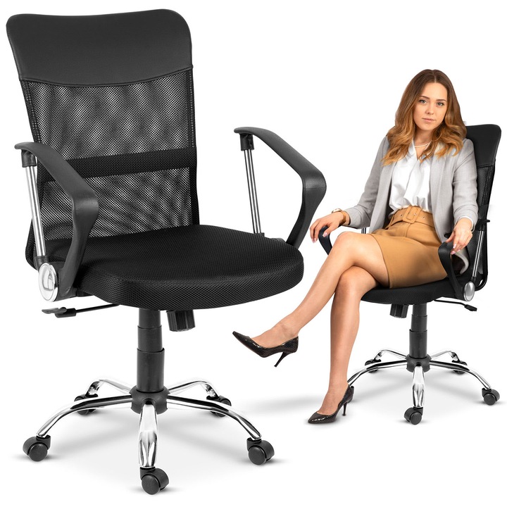 Scaun birou Sofotel Vensi, ergonomic, reglabil, negru, 40x49cm