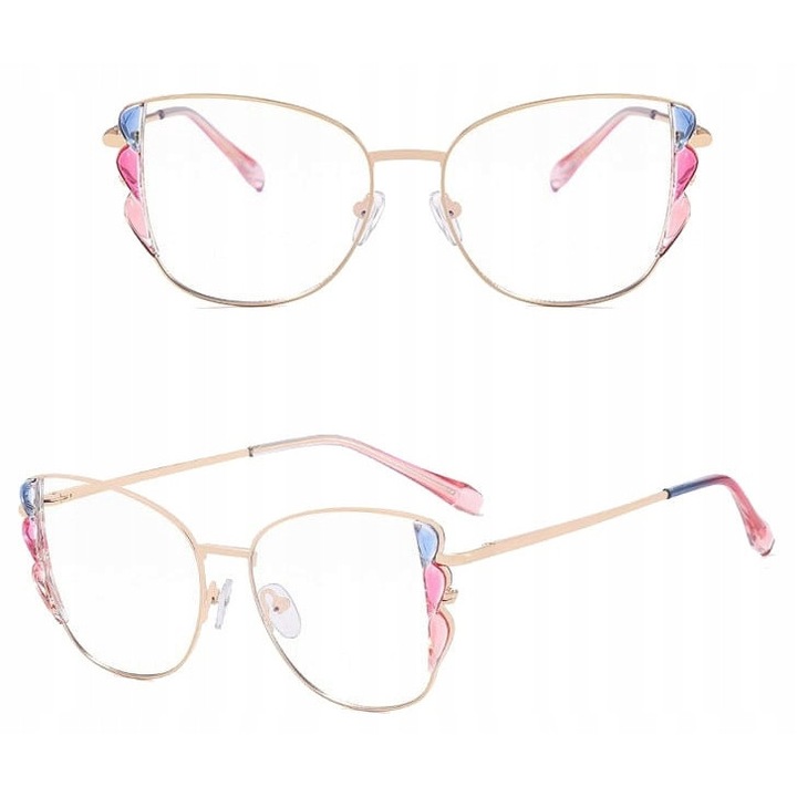 Ochelari de vedere dama, Stylion, cu filtru Blue Light, aurii, 52x17x140mm, set complet