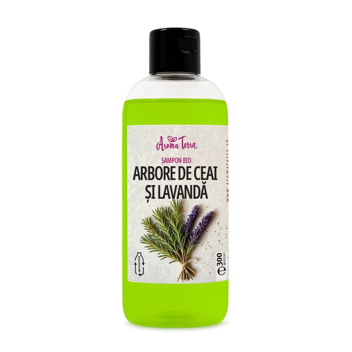Sampon organic AromaTerra pentru par gras, arbore de ceai si lavanda, 300 ml