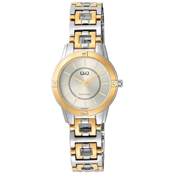 Ceas analogic de dama Q&Q F18A-005PY, lant metalic