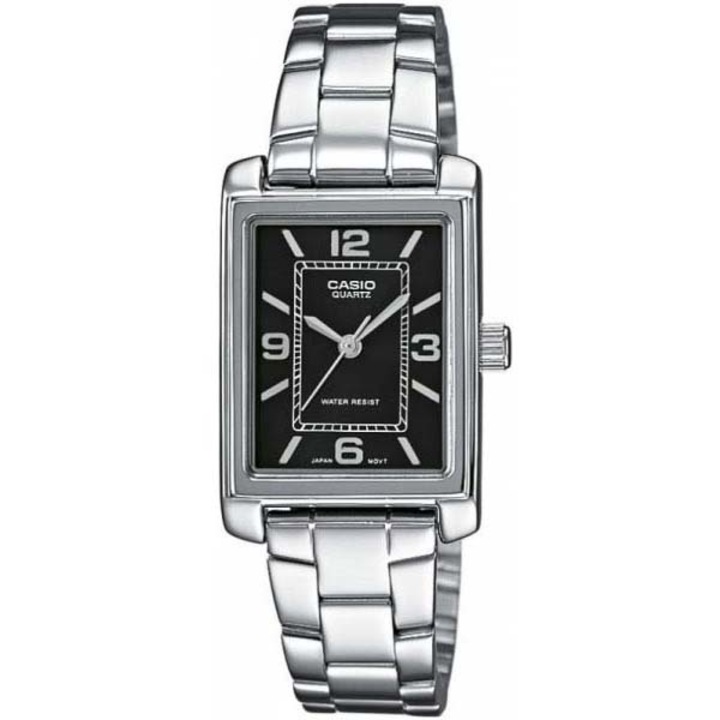 Ceas dama Casio, analog, bratara otel inoxidabil, cadran negru, 21x7.4mm