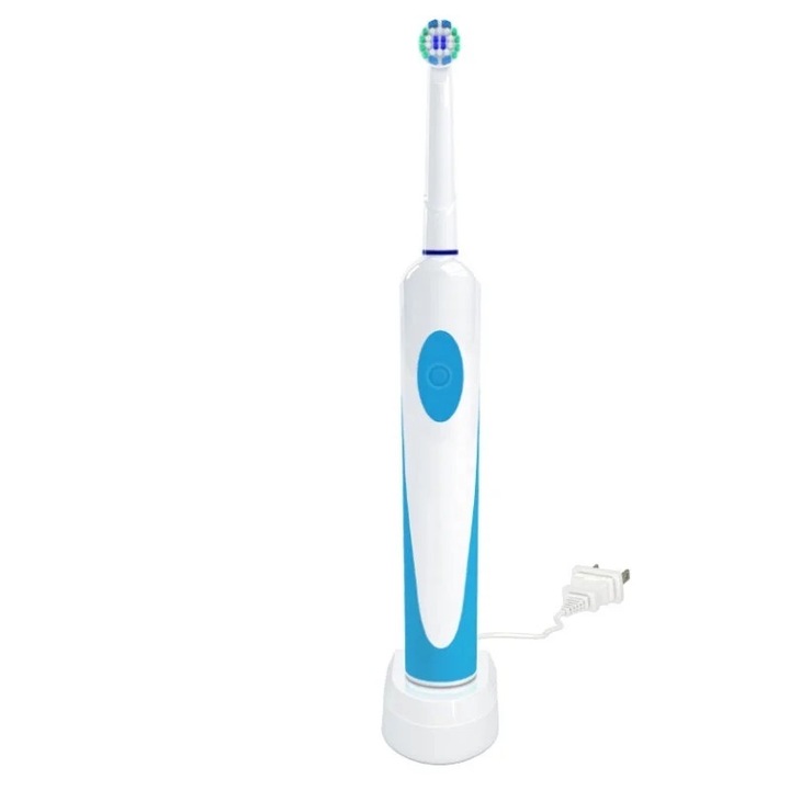 Periuta de dinti electrica, cu 4 capete de schimb, miscare oscilanta, 7600 rpm, 22x2.5 cm, alb-albastru