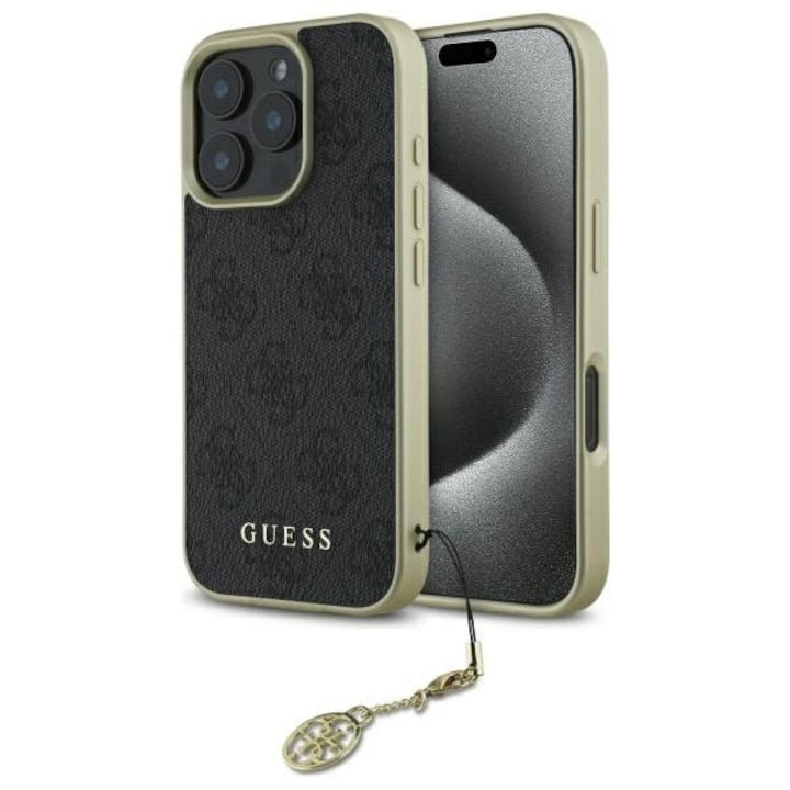 Калъф, Guess Hardcase 4G Charms Collection, iPhone 16 Pro, Черно
