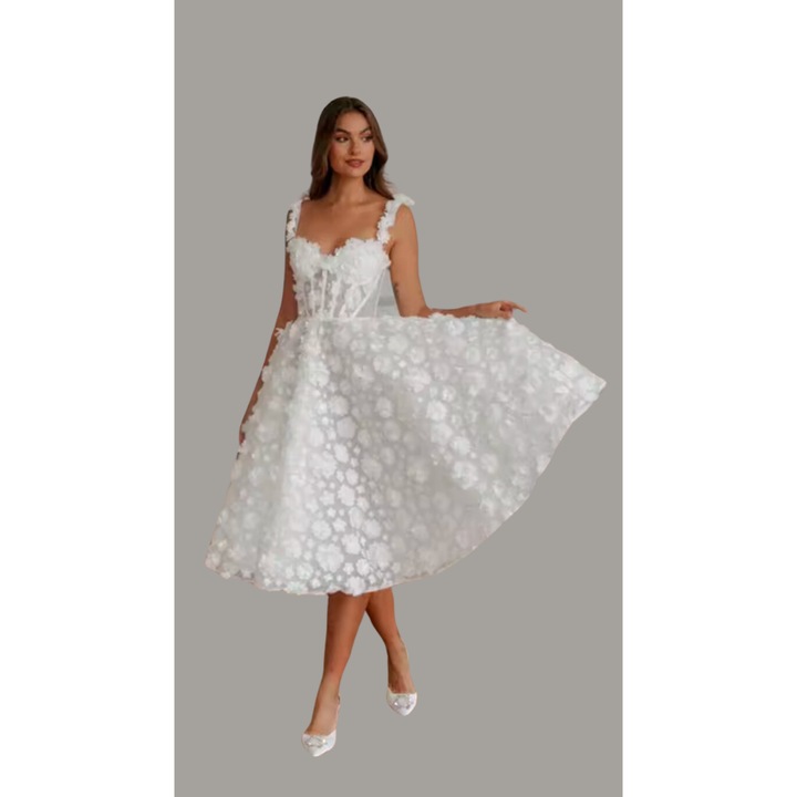 Esküvői ruha, Kézzel készített, Fésűkagyló, Virágok, Fűző, XL