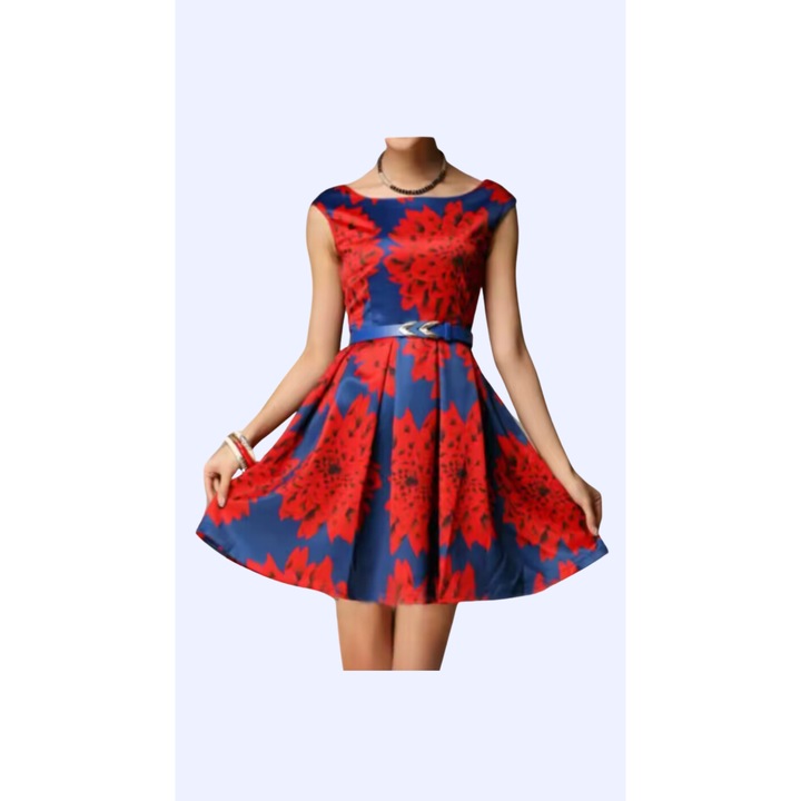 Croiala pe masura, Rochie eleganta de dama, Imprimeu rosu, Bleumarin, S
