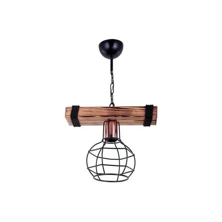 Pendul Rustic RFAN, Model 5719-1, 1 x E27, Inaltime Reglabila, Negru