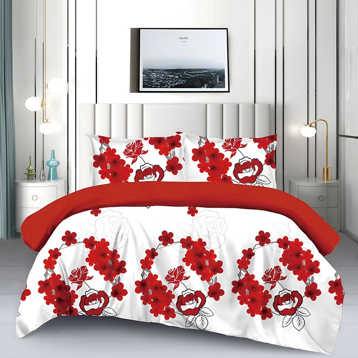 EmonaMall S17569 hálószobagarnitúra, 4 részes, kétoldalas, menyasszonyi méret, fehér/piros