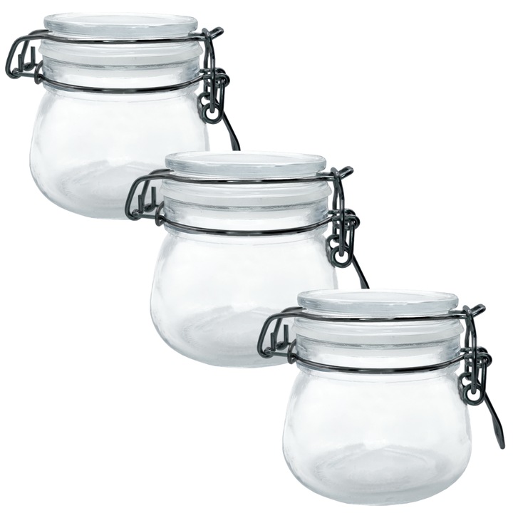 Üveg készlet, Danros, Légmentesen záródó zárókupakkal, 200 ml, 3 db
