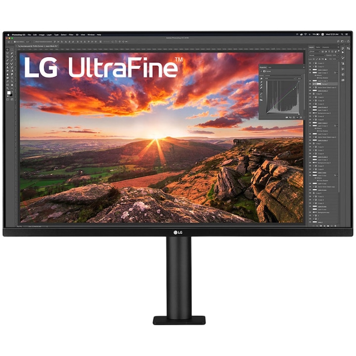 Монитор LED IPS LG UltraFine 31.5" 32UN880K-B, UHD (3840x2160), 60Hz, 5ms, USB Type-C, HDMI, Display Port, Ergo Stand, Pivot, черен