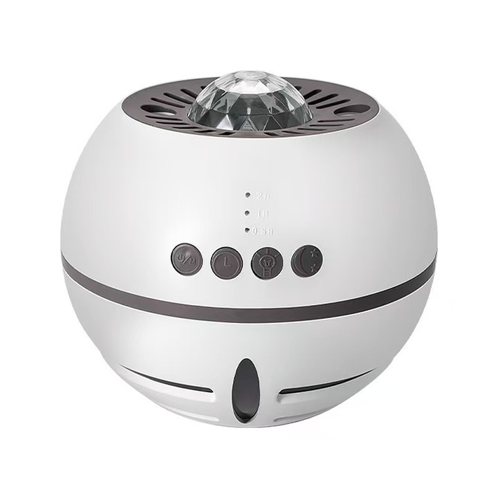 Lampa de veghe copii, proiector nebula, 4 culori, temporizator, alb, dimensiuni 12x12x12cm