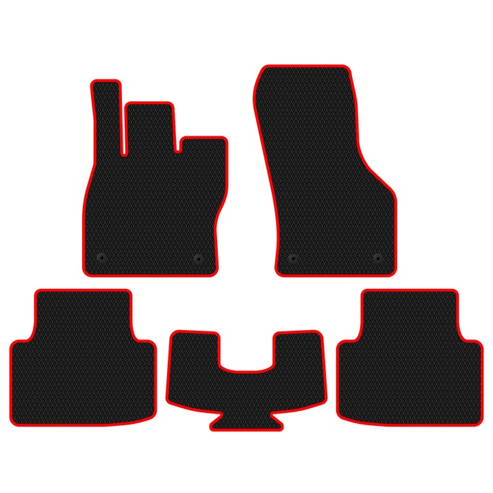 Set Covorase Auto dedicate Volkswagen Passat B8 VIII (2014-…) Sedan all seasons perfect compatibile, 5 piese, Rosu / Negru